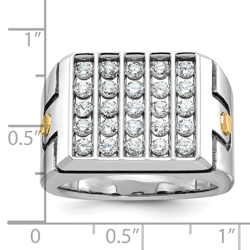 14k Two-tone Men's Polished and Grooved 5-Row Cluster Ring Mounting, Mounting Only Secondary image
