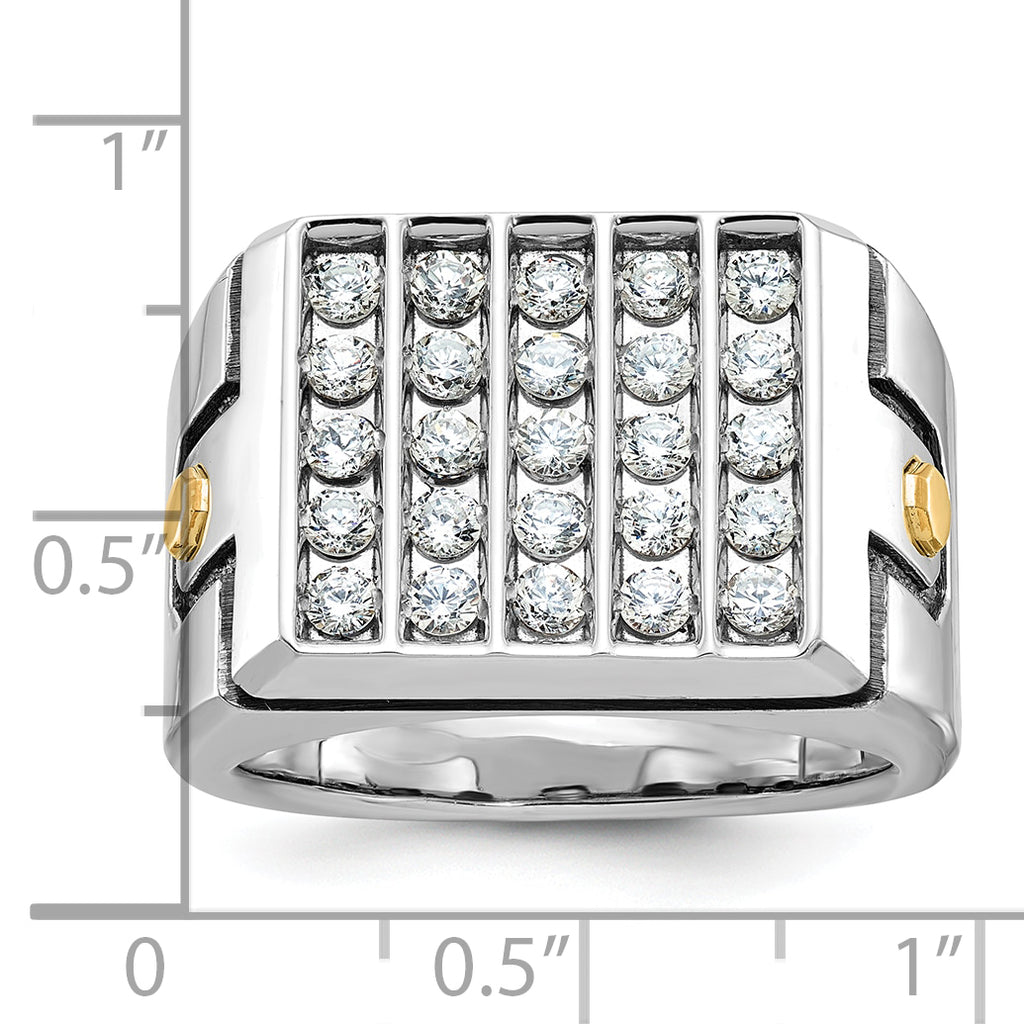 14k Two-tone with Black Rhodium Men's Polished and Grooved 5-Row 1 3/4 Carat AA Quality Diamond Clus - Sophia Jewelers