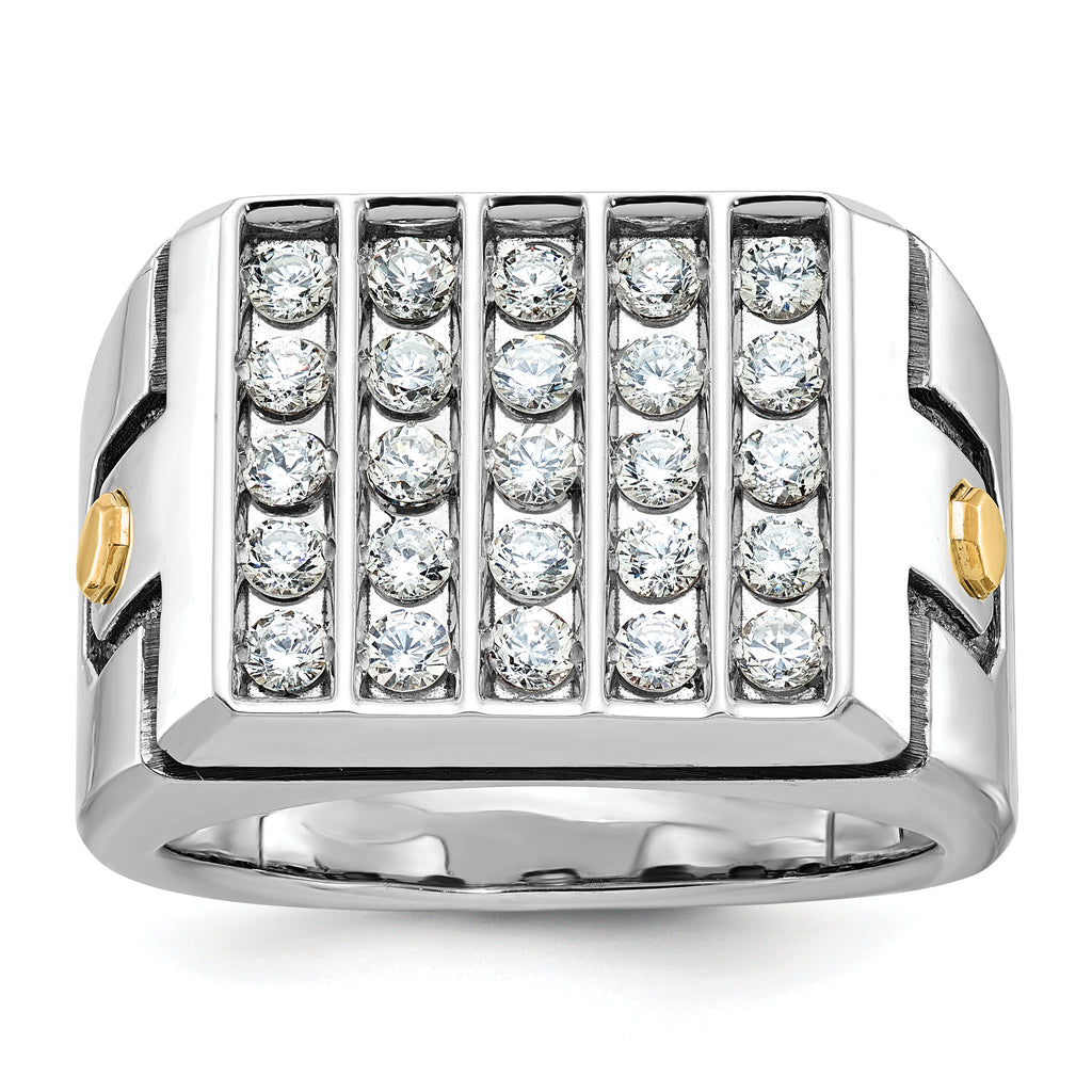 14k Two-tone Men's Polished and Grooved 5-Row Cluster Ring Mounting, Mounting Only - Sophia Jewelers