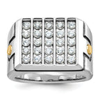 14k Two-tone Men's Polished and Grooved 5-Row Cluster Ring Mounting, Mounting Only - Sophia Jewelers