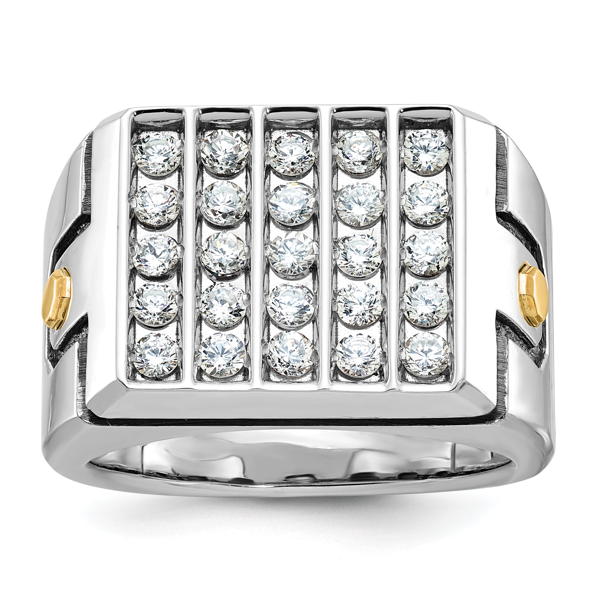 14k Two-tone with Black Rhodium Men's Polished and Grooved 5-Row 1 3/4 Carat AA Quality Diamond Clus - Sophia Jewelers