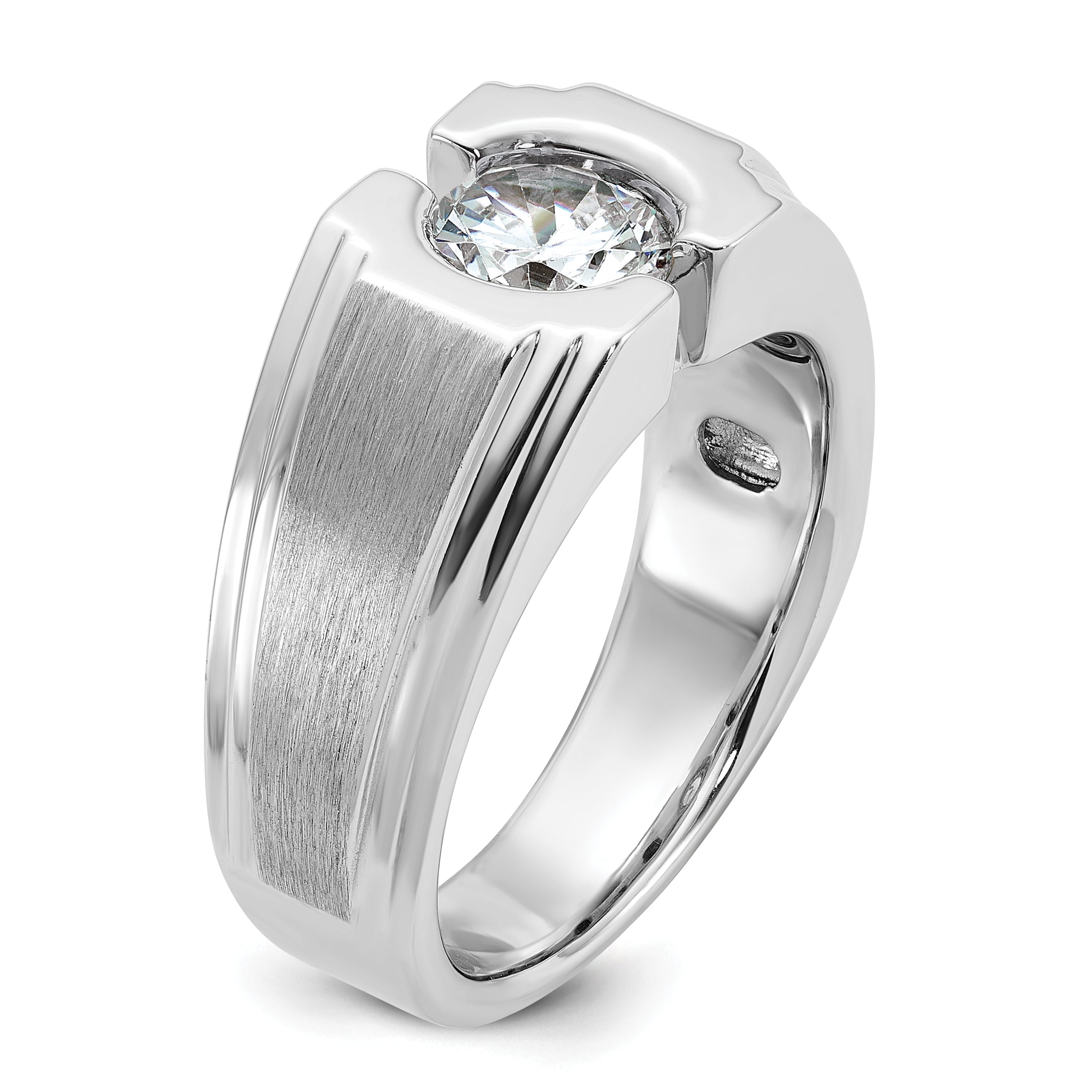 14k White Gold Men's Polished and Satin Diamond Ring Mounting (No Stones Included)