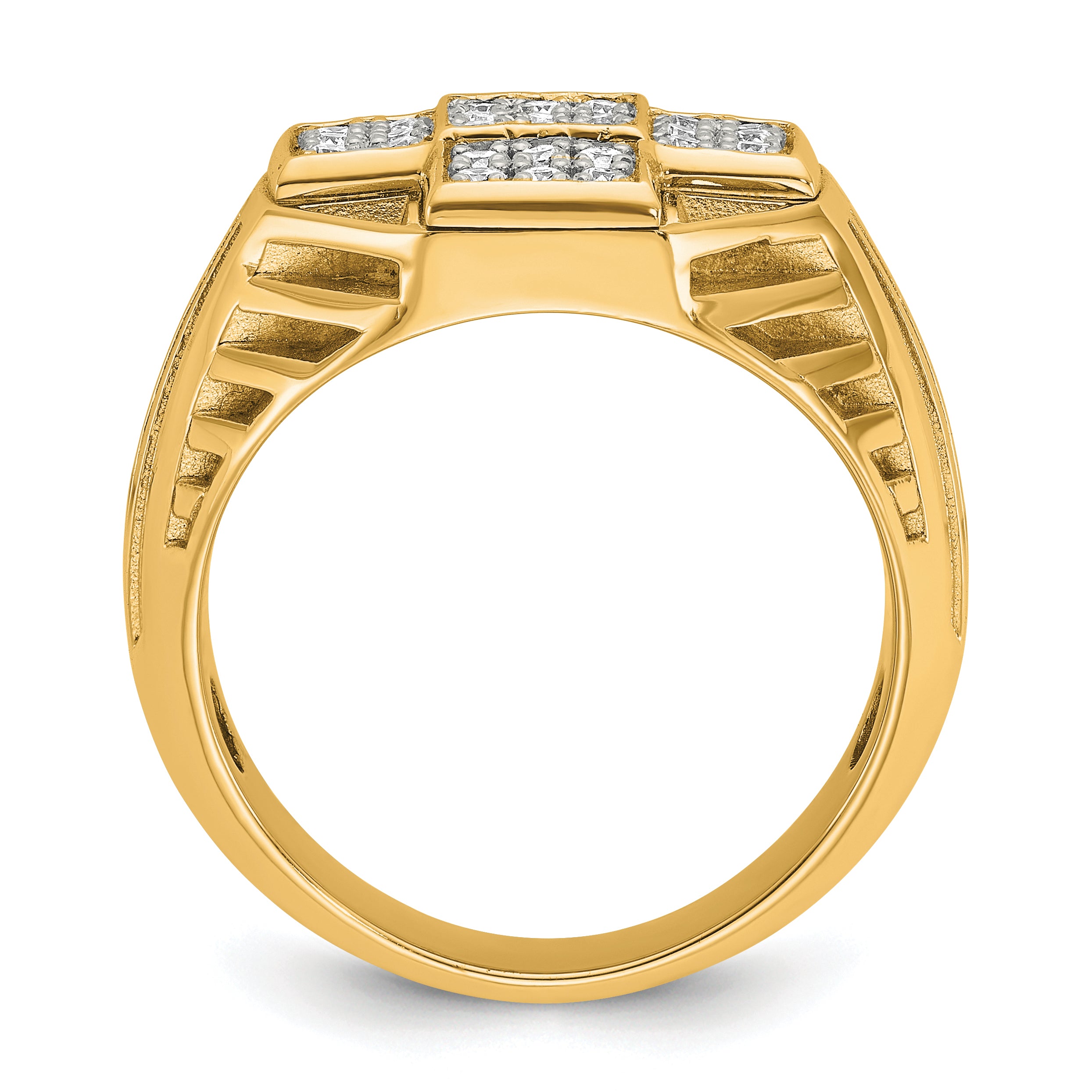 10k Men's Polished Textured and Grooved 1/2 Carat A Quality Diamond Cross Cluster Ring