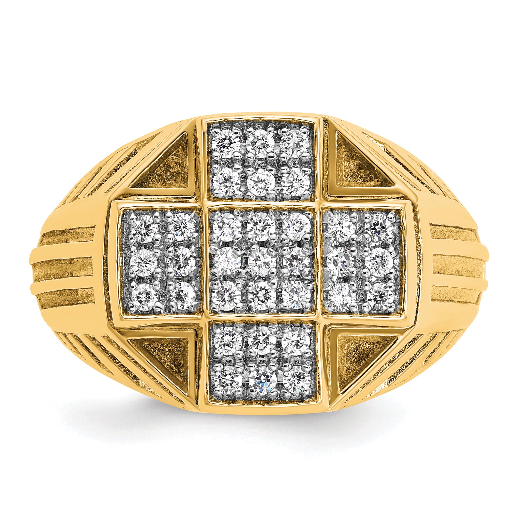 10k Men's Polished Textured and Grooved 1/2 Carat A Quality Diamond Cross Cluster Ring