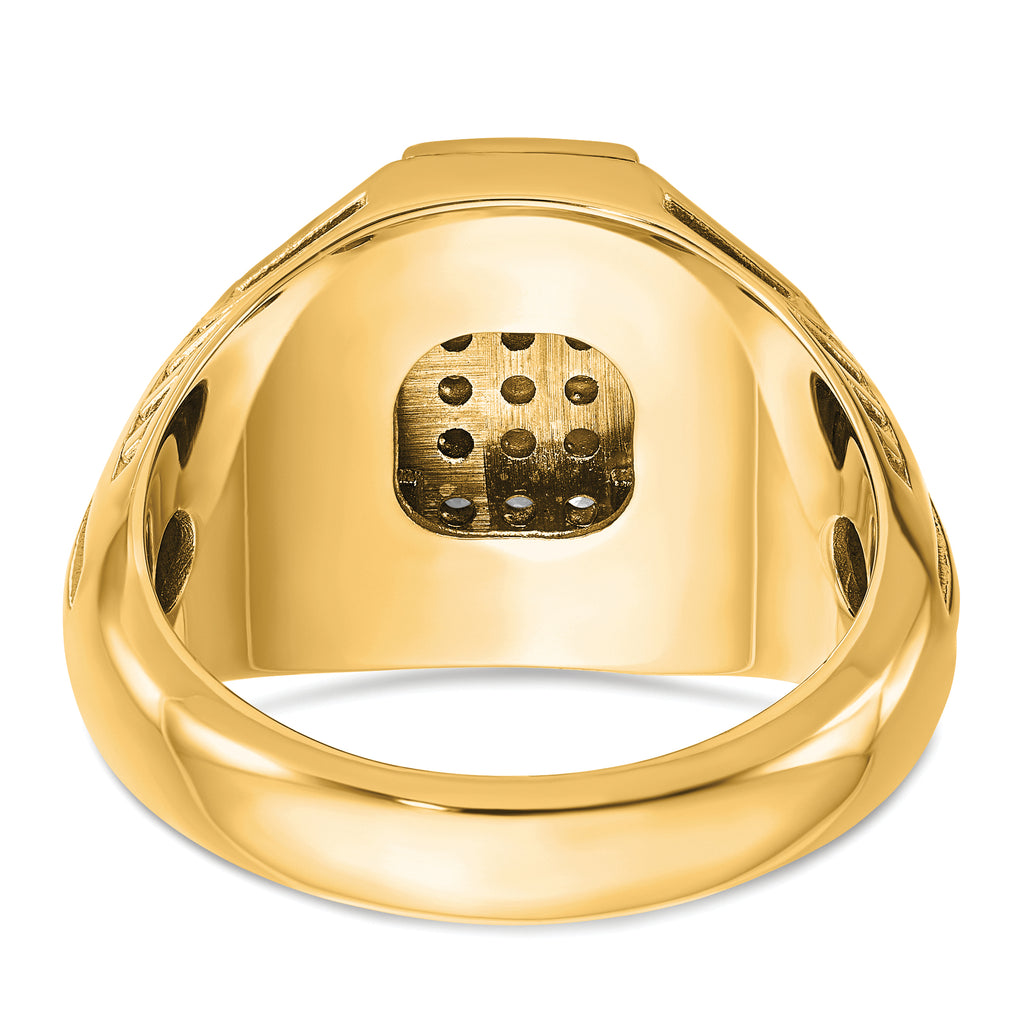 10k Men's Polished Textured and Grooved 1/2 Carat A Quality Diamond Cross Cluster Ring