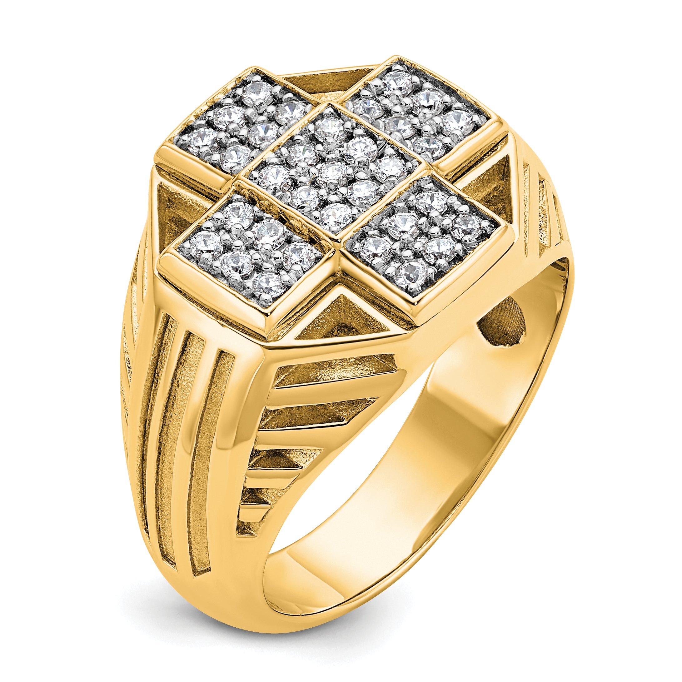 10k Men's Polished Textured and Grooved 1/2 Carat A Quality Diamond Cross Cluster Ring