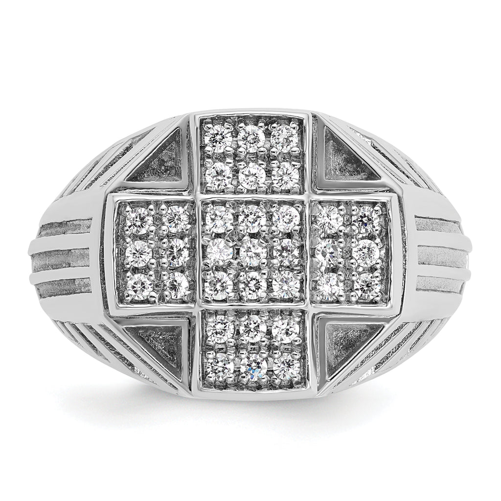 14k White Gold Men's Polished Textured and Grooved 1/2 Carat AA Quality Diamond Cross Cluster Ring - Sophia Jewelers