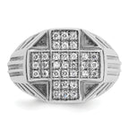 14k White Gold Men's Polished Textured and Grooved 1/2 Carat AA Quality Diamond Cross Cluster Ring - Sophia Jewelers