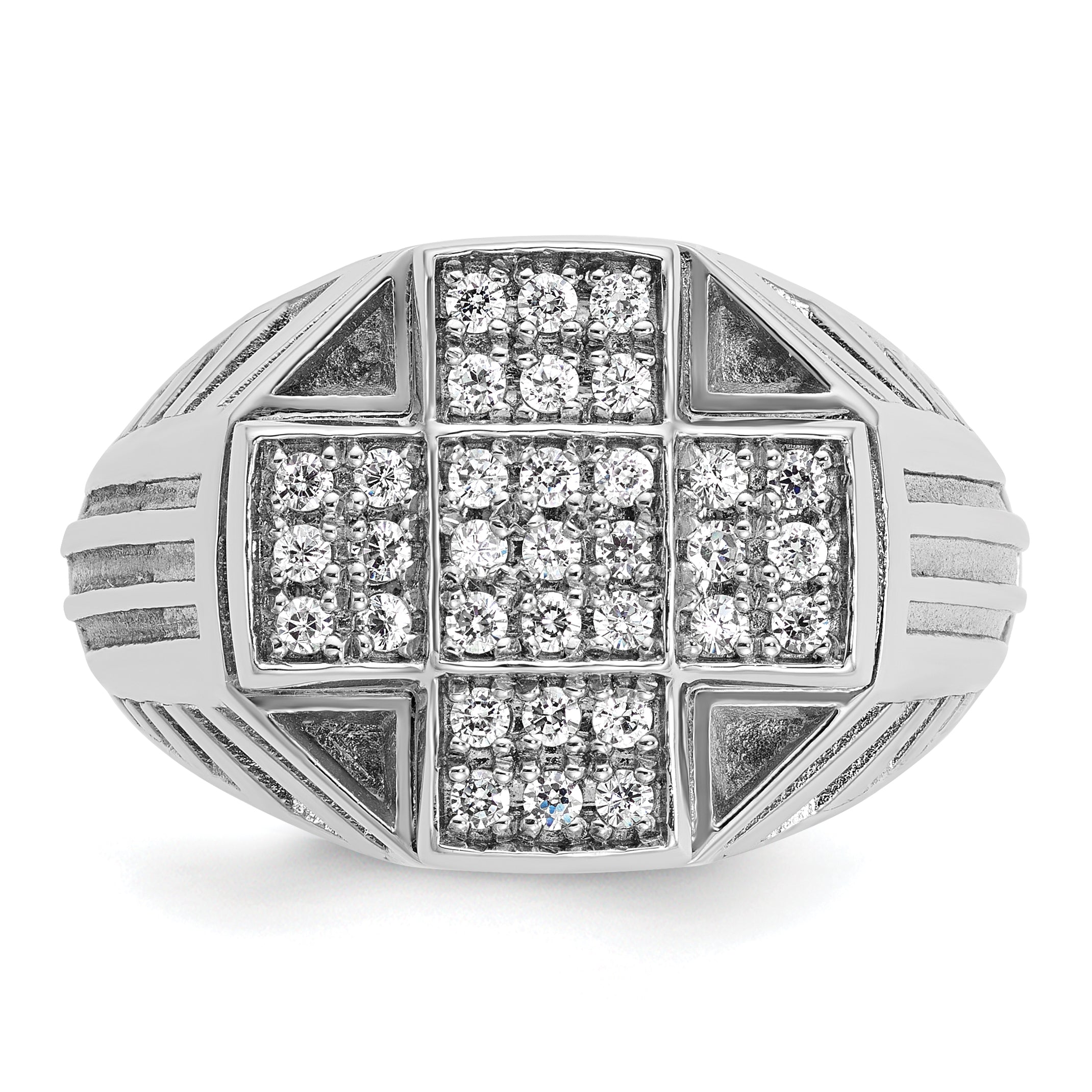 14k White Gold Men's Polished Textured and Grooved 1/2 Carat AA Quality Diamond Cross Cluster Ring - Sophia Jewelers