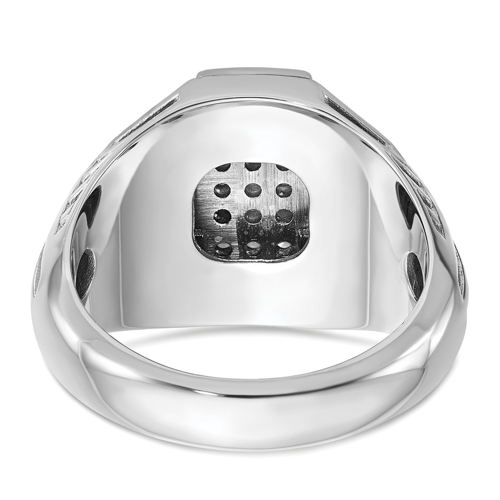 14k White Gold Men's Polished Textured and Grooved 1/2 Carat AA Quality Diamond Cross Cluster Ring - Sophia Jewelers