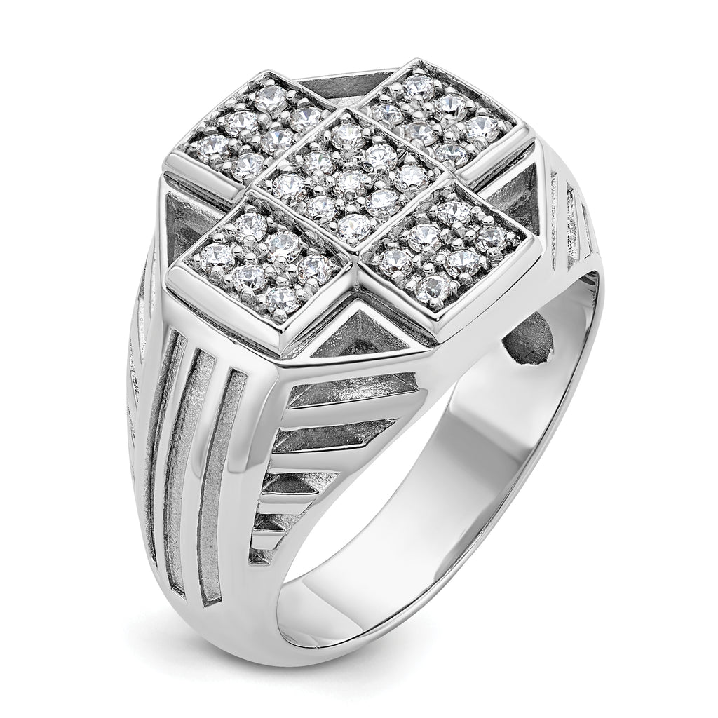 14k White Gold Men's Polished Textured and Grooved 1/2 Carat AA Quality Diamond Cross Cluster Ring - Sophia Jewelers