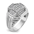 14k White Gold Men's Polished Textured and Grooved 1/2 Carat AA Quality Diamond Cross Cluster Ring - Sophia Jewelers