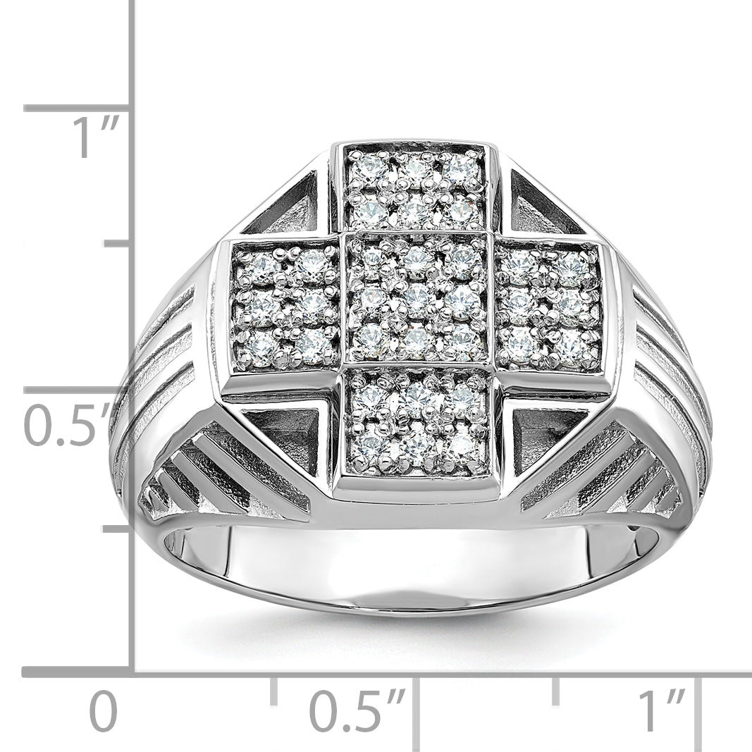 14k White Gold Men's Polished Textured and Grooved Cross Cluster Ring Mounting, Mounting Only Secondary image