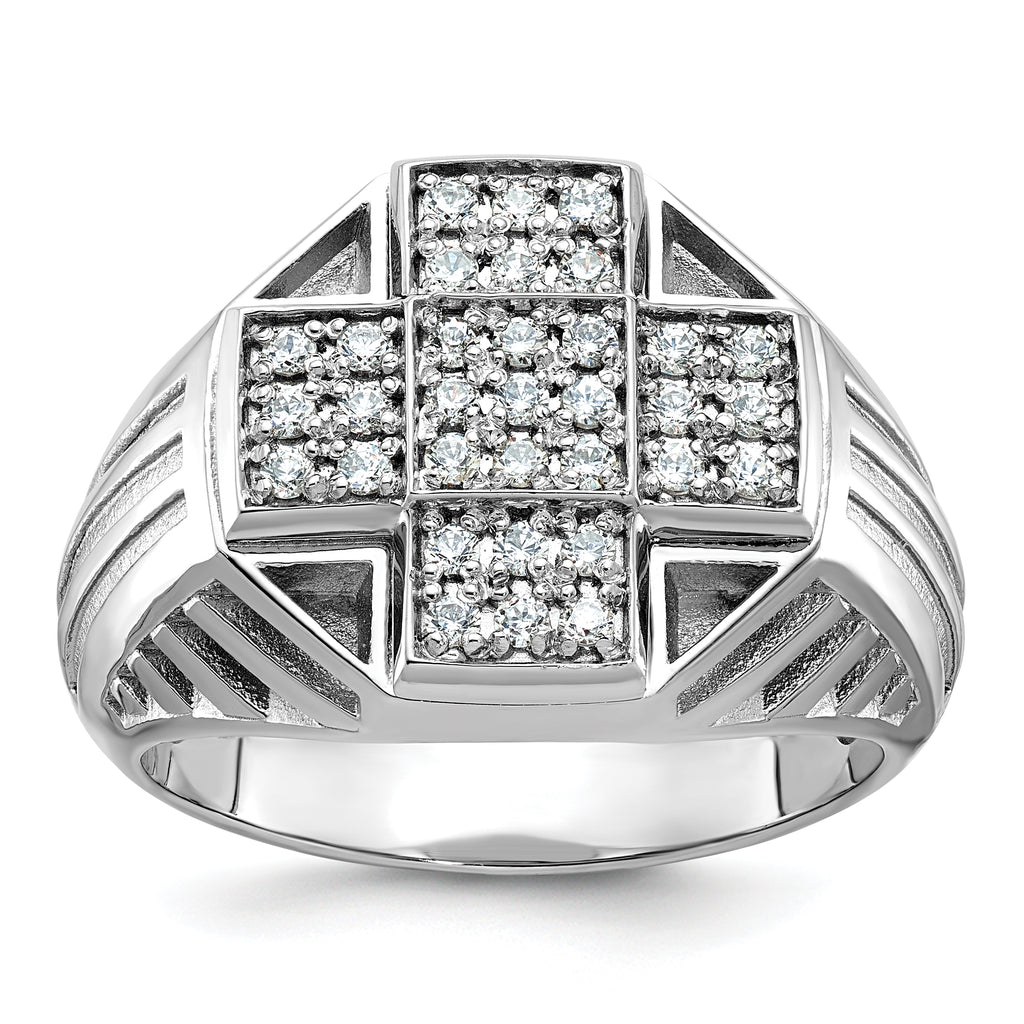 14k White Gold Men's Polished Textured and Grooved Cross Cluster Ring Mounting, Mounting Only - Sophia Jewelers