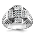 14k White Gold Men's Polished Textured and Grooved Cross Cluster Ring Mounting, Mounting Only - Sophia Jewelers