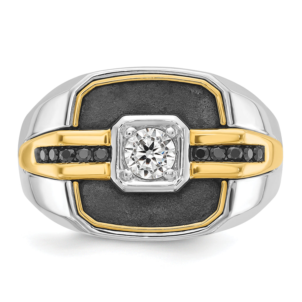 14k Two-tone Mens Polished and Satin Ring Mounting, Mounting Only - Sophia Jewelers