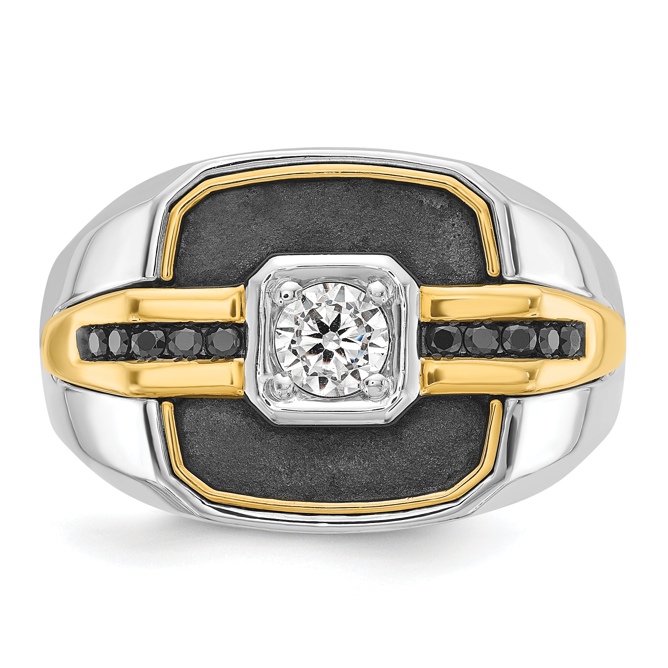 14k Two-tone Mens Polished and Satin Ring Mounting, Mounting Only - Sophia Jewelers