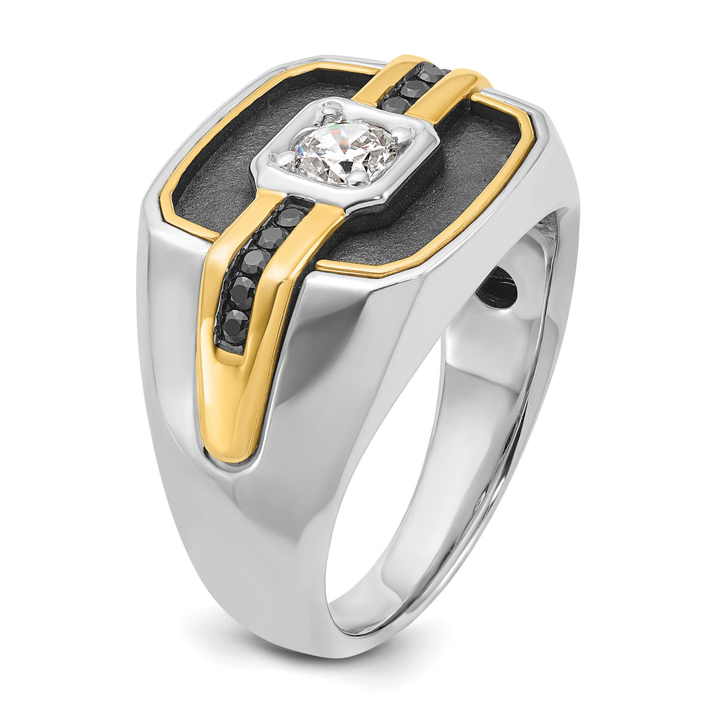 14k Two-tone with Black Rhodium Men's Polished and Satin Black and White 1/4 Carat AA Quality Diamon - Sophia Jewelers