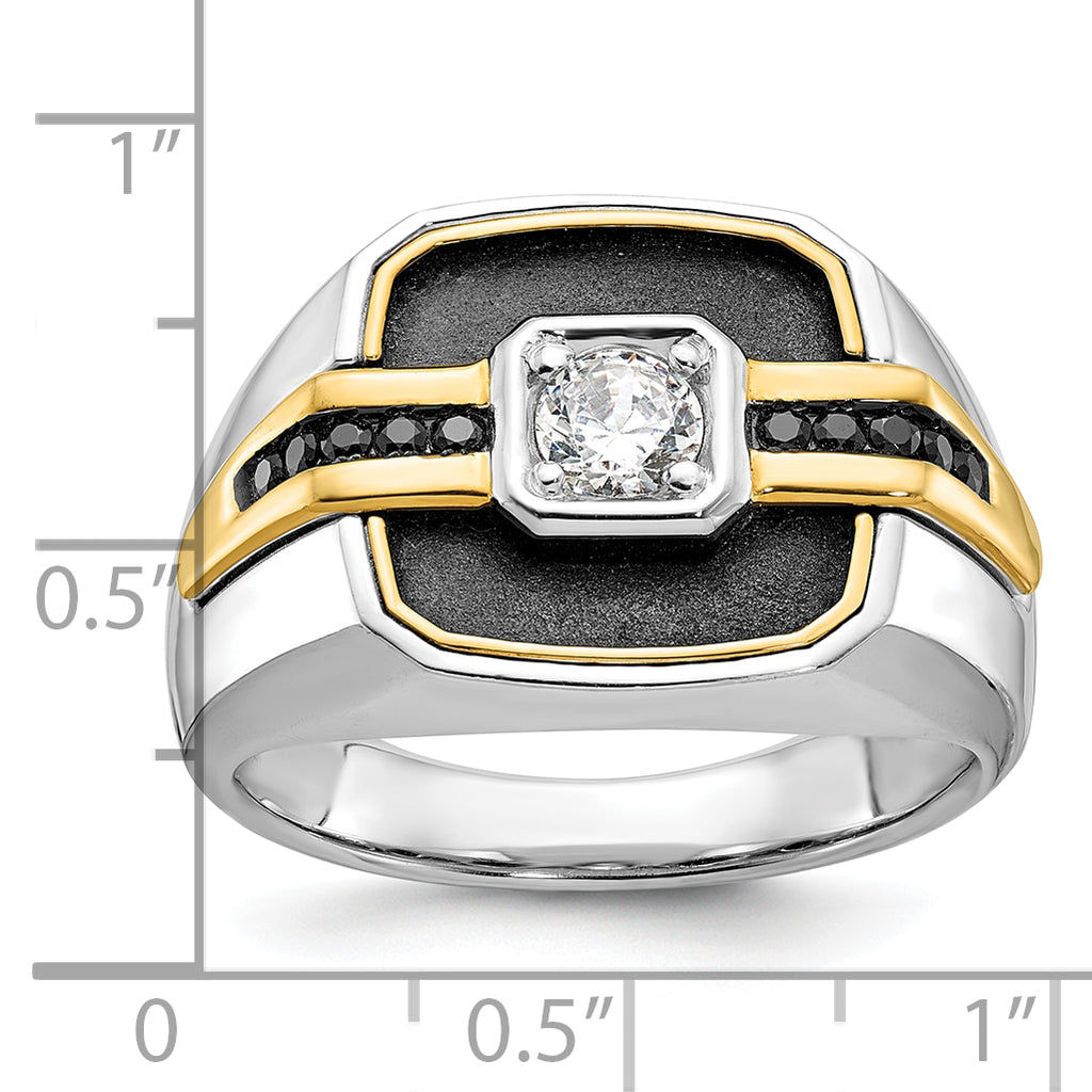 14k Two-tone Mens Polished and Satin Ring Mounting, Mounting Only - Sophia Jewelers