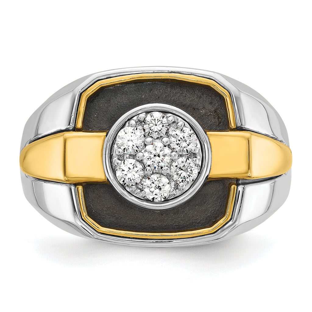 14k Two-tone with Black Rhodium Men's Polished and Satin 1/2 Carat AA Quality Diamond Cluster Ring - Sophia Jewelers