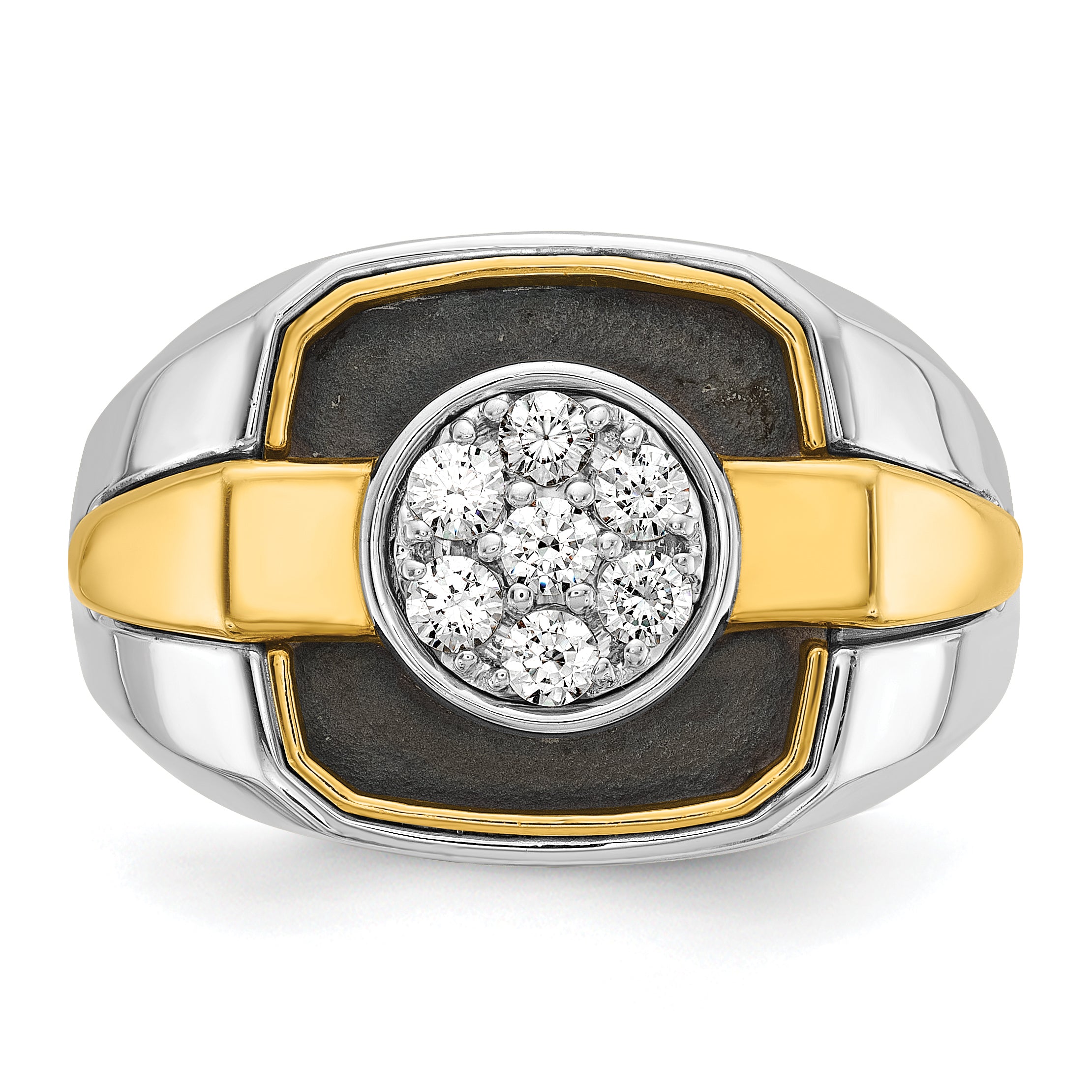 14k Two-tone Mens Polished and Satin Ring Mounting, Mounting Only - Sophia Jewelers