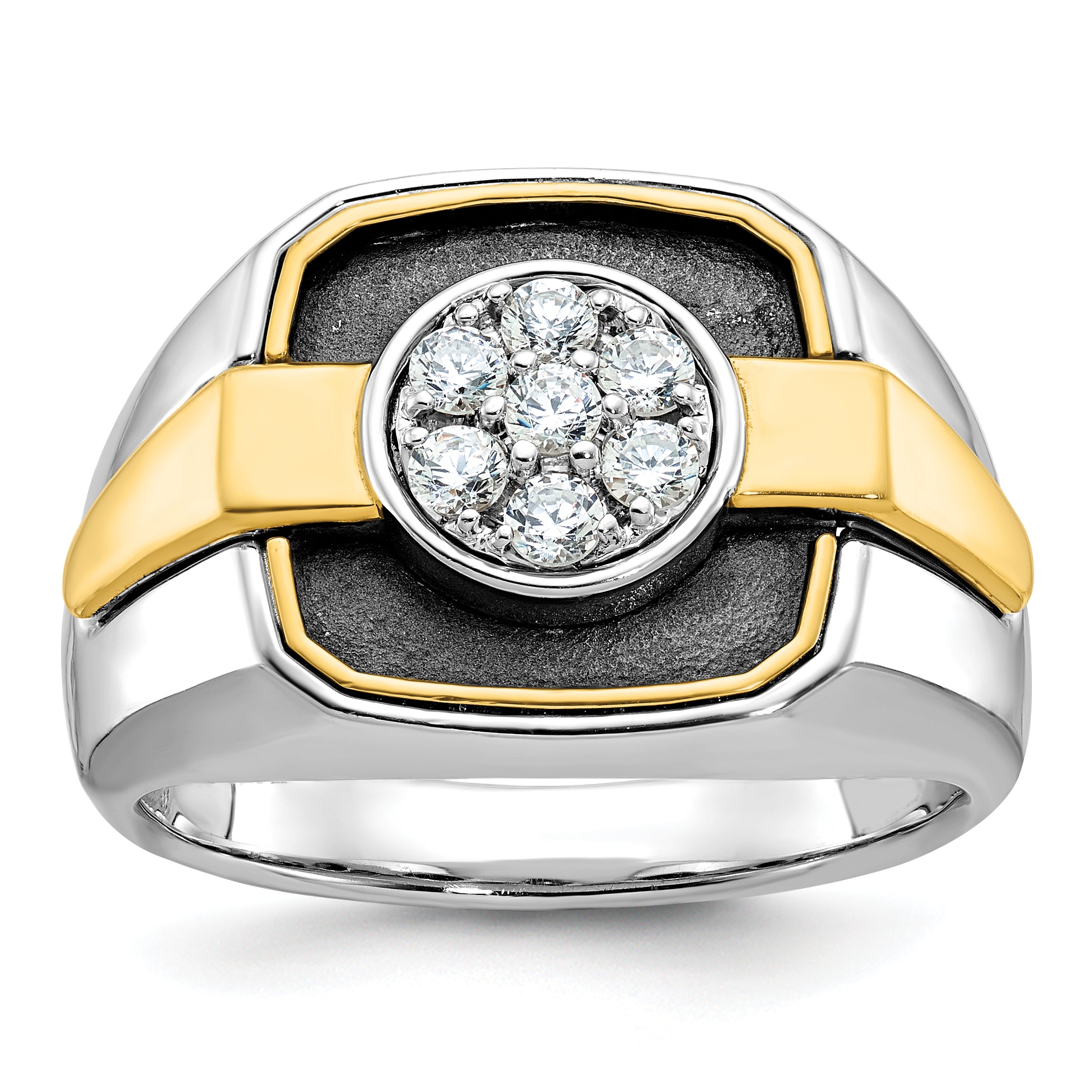 14k Two-tone Mens Polished and Satin Ring Mounting, Mounting Only - Sophia Jewelers