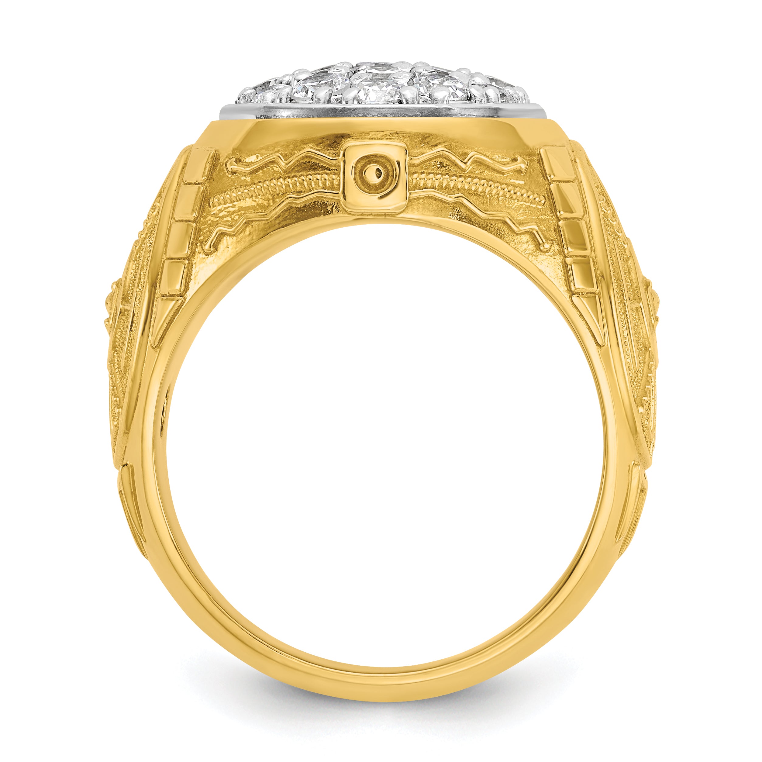 10k Two-tone Men's Polished and Textured 1 5/8 Carat A Quality Diamond Oval Cluster Ring