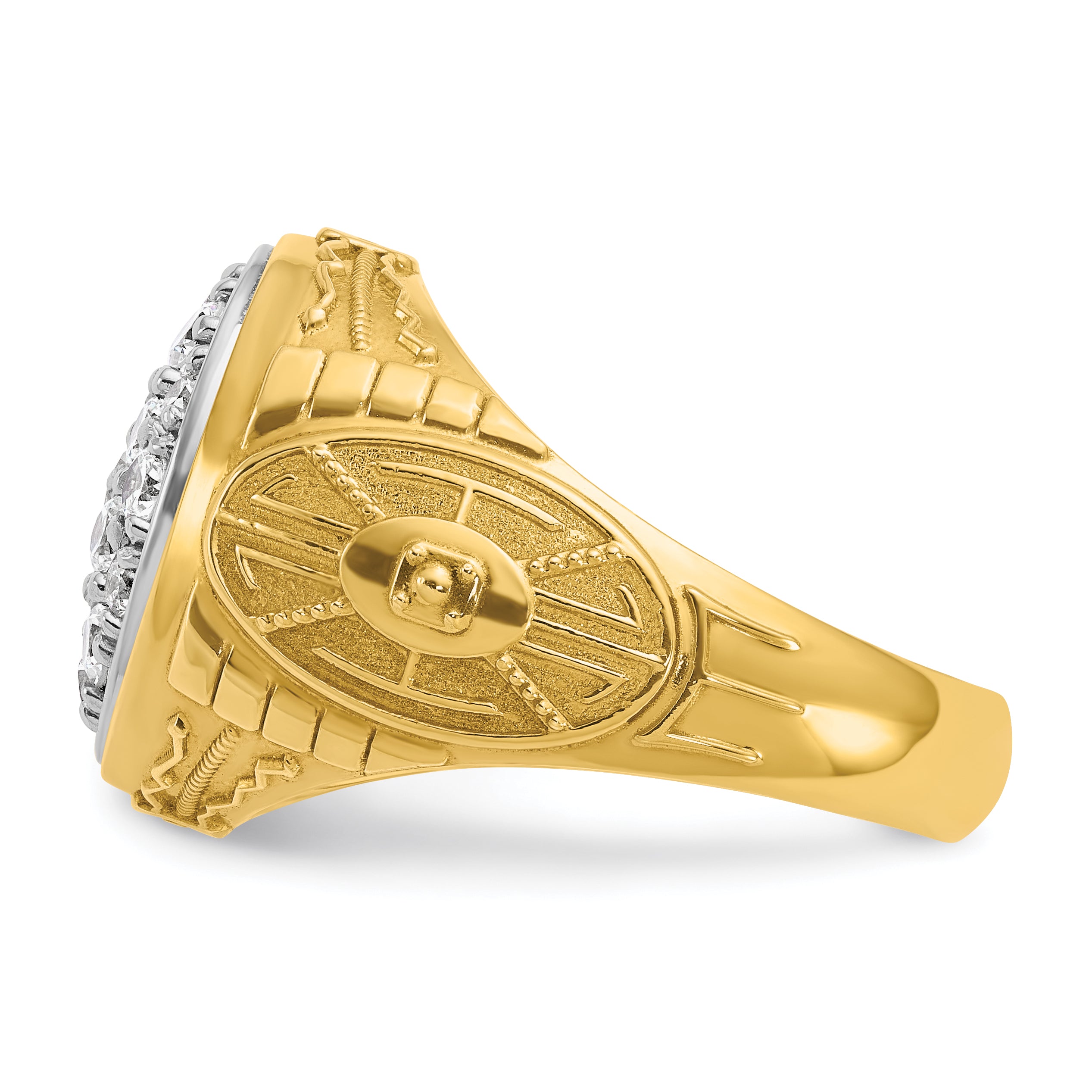 10k Two-tone Men's Polished and Textured 1 5/8 Carat A Quality Diamond Oval Cluster Ring