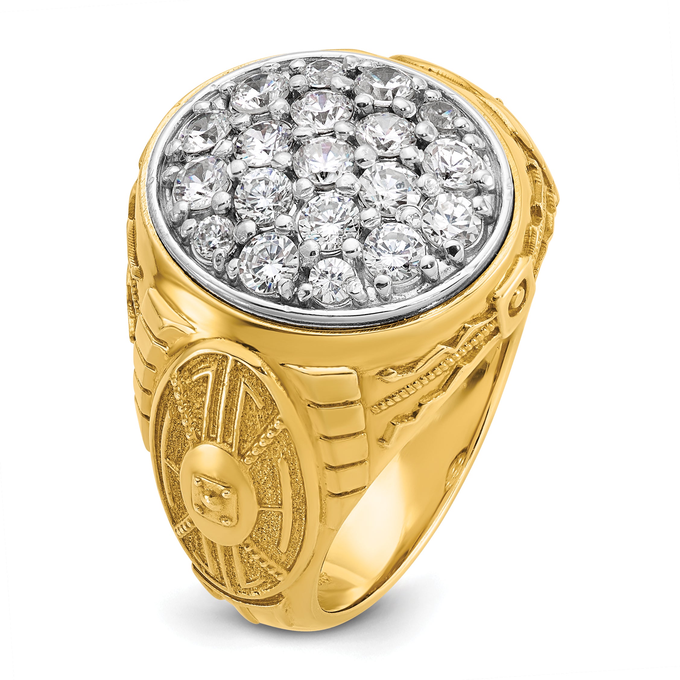 10k Two-tone Men's Polished and Textured 1 5/8 Carat A Quality Diamond Oval Cluster Ring