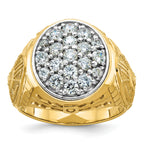 14k Two-tone Men's Polished and Textured Oval Cluster Ring Mounting, Mounting Only - Sophia Jewelers