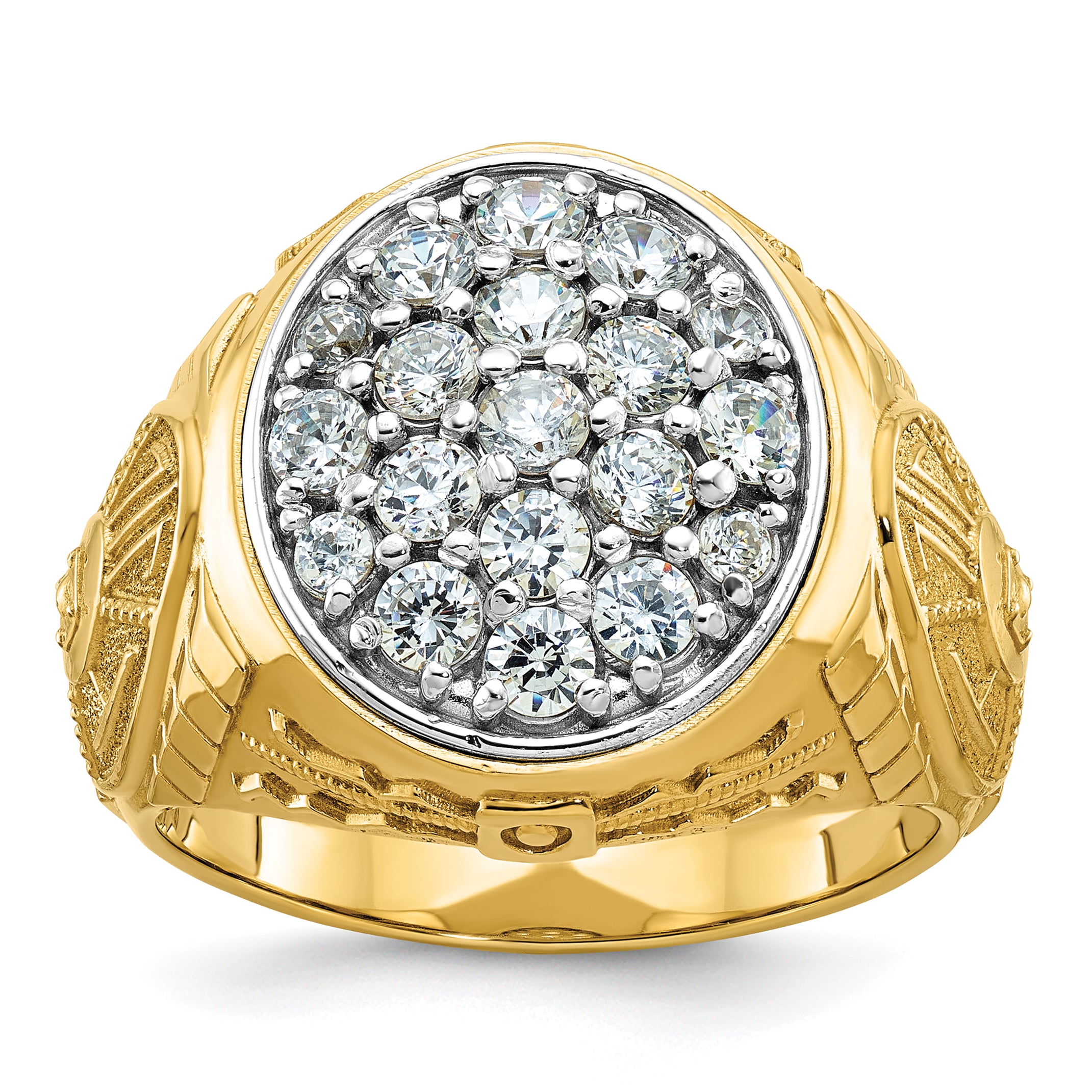 14k Two-tone Men's Polished and Textured Oval Cluster Ring Mounting, Mounting Only - Sophia Jewelers