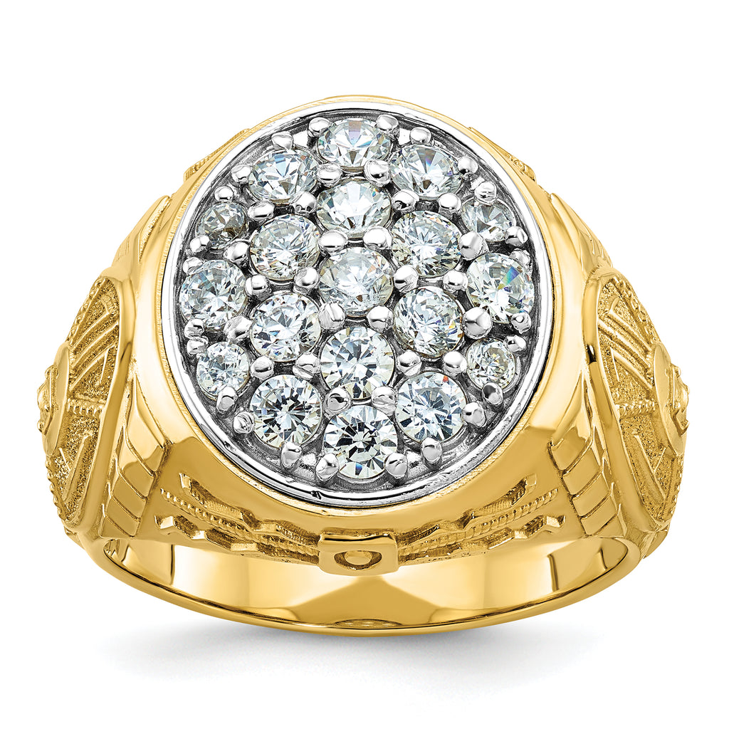 14k Two-tone Men's Polished and Textured 1 5/8 Carat AA Quality Diamond Oval Cluster Ring - Sophia Jewelers