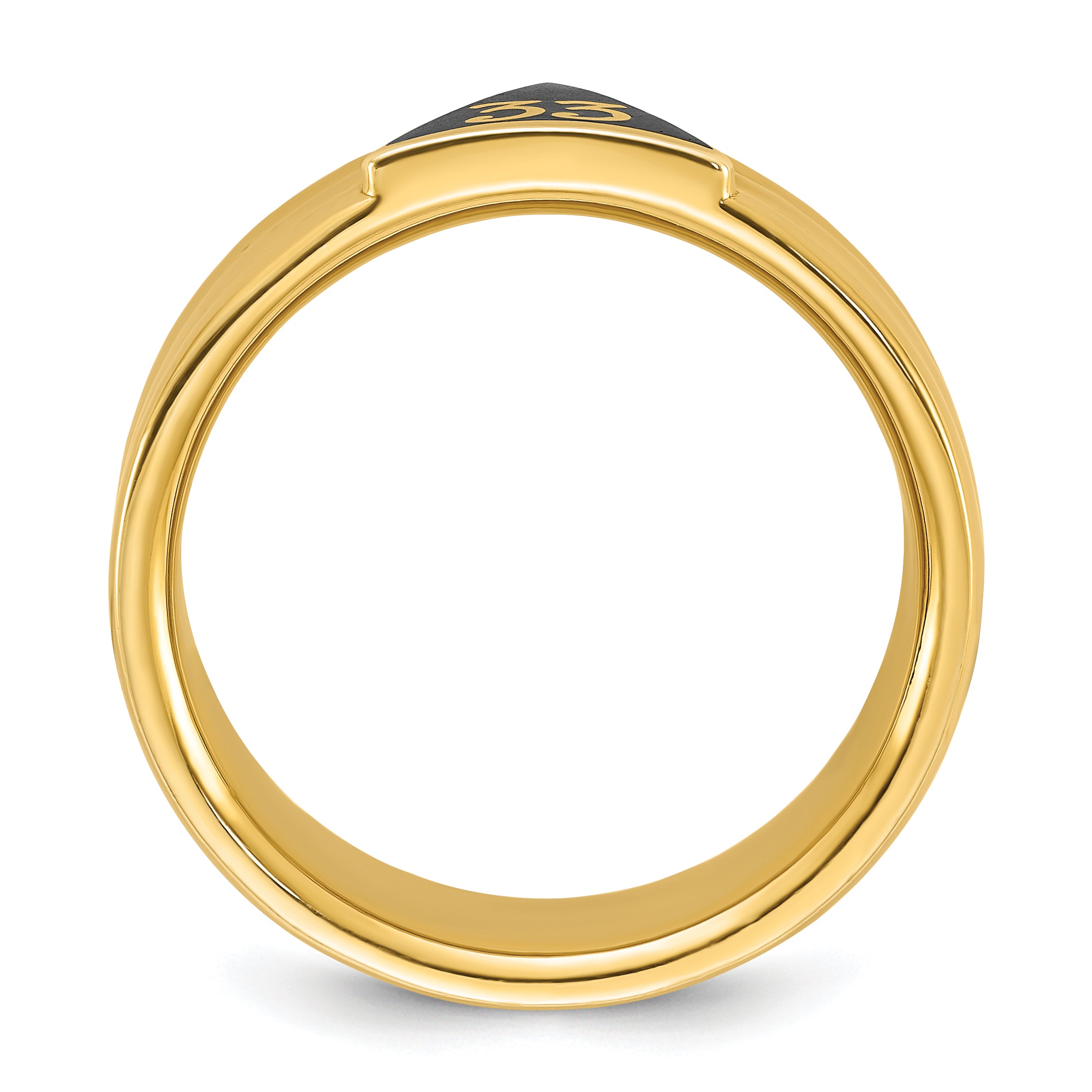 10k Men's Polished and Grooved with Black Enamel Active 33rd Degree Masonic Ring
