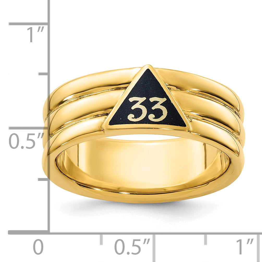 10k Men's Polished and Grooved with Black Enamel Active 33rd Degree Masonic Ring