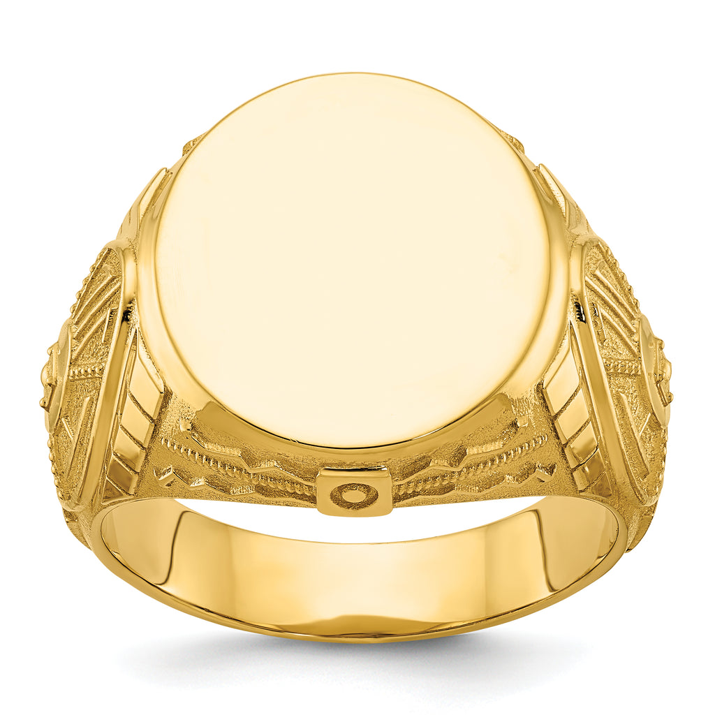 14k 18.5x15.75mm Men's Round Signet Ring