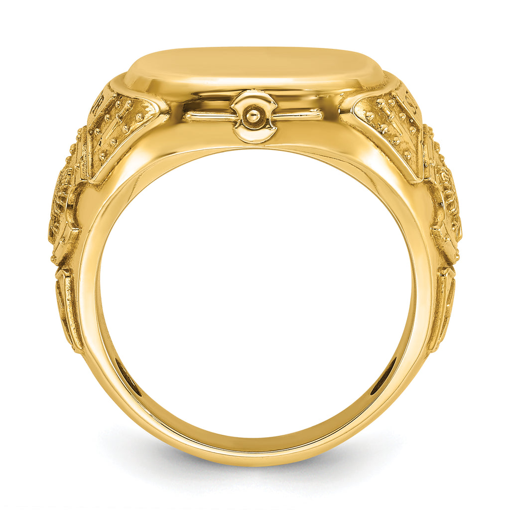 14k 16.5x14.8mm Men's Cushion Signet Ring