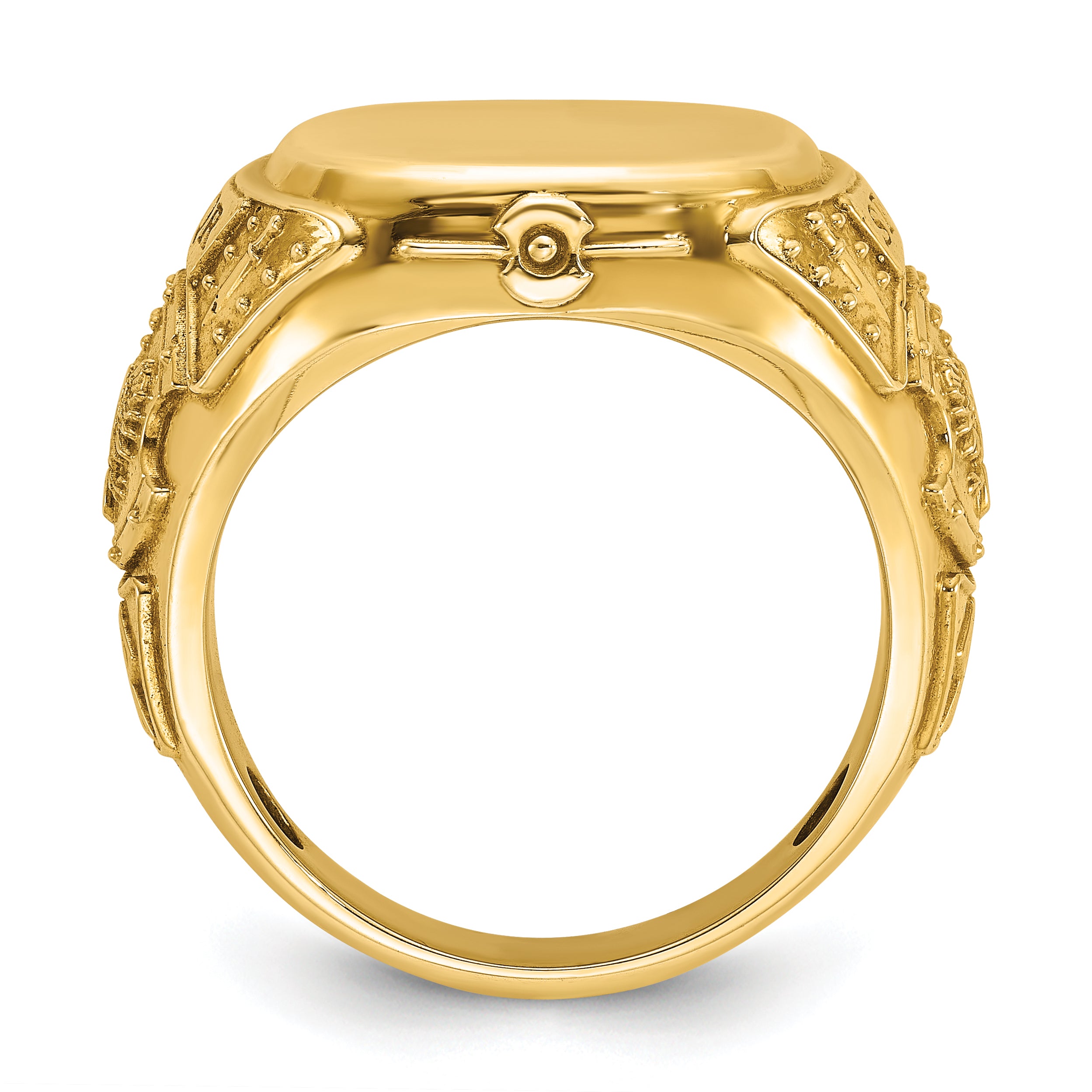 14k 16.5x14.8mm Men's Cushion Signet Ring