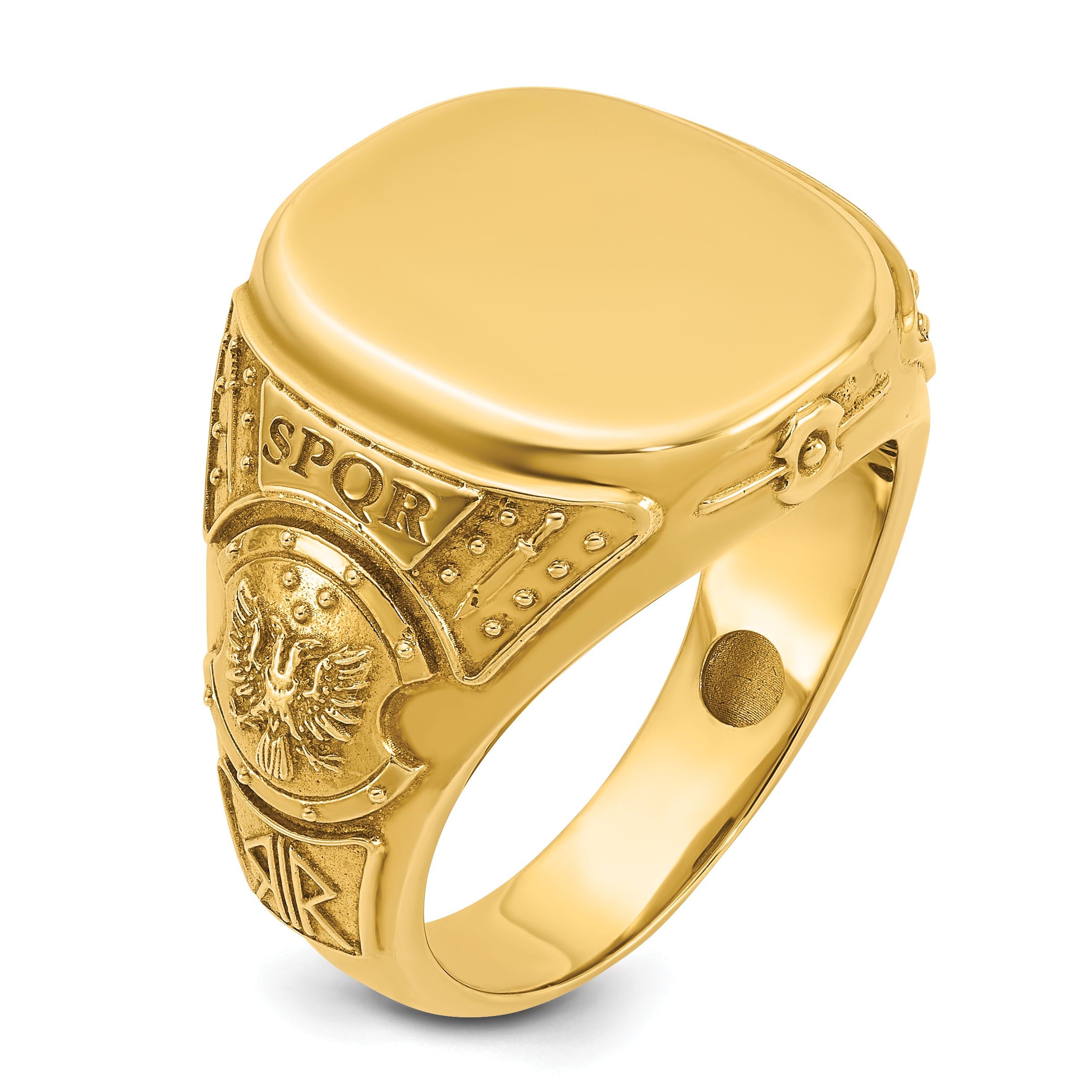 14k 16.5x14.8mm Men's Cushion Signet Ring