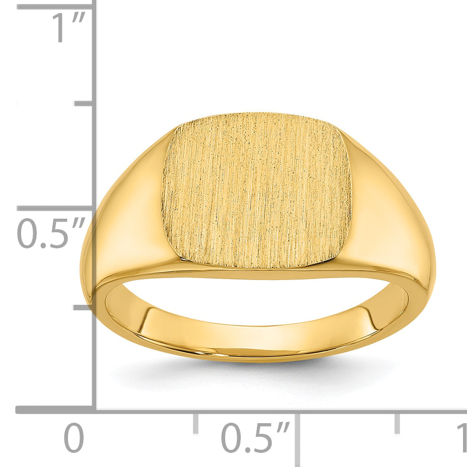 14k 12x12mm Men's Satin Top Cushion Signet Ring