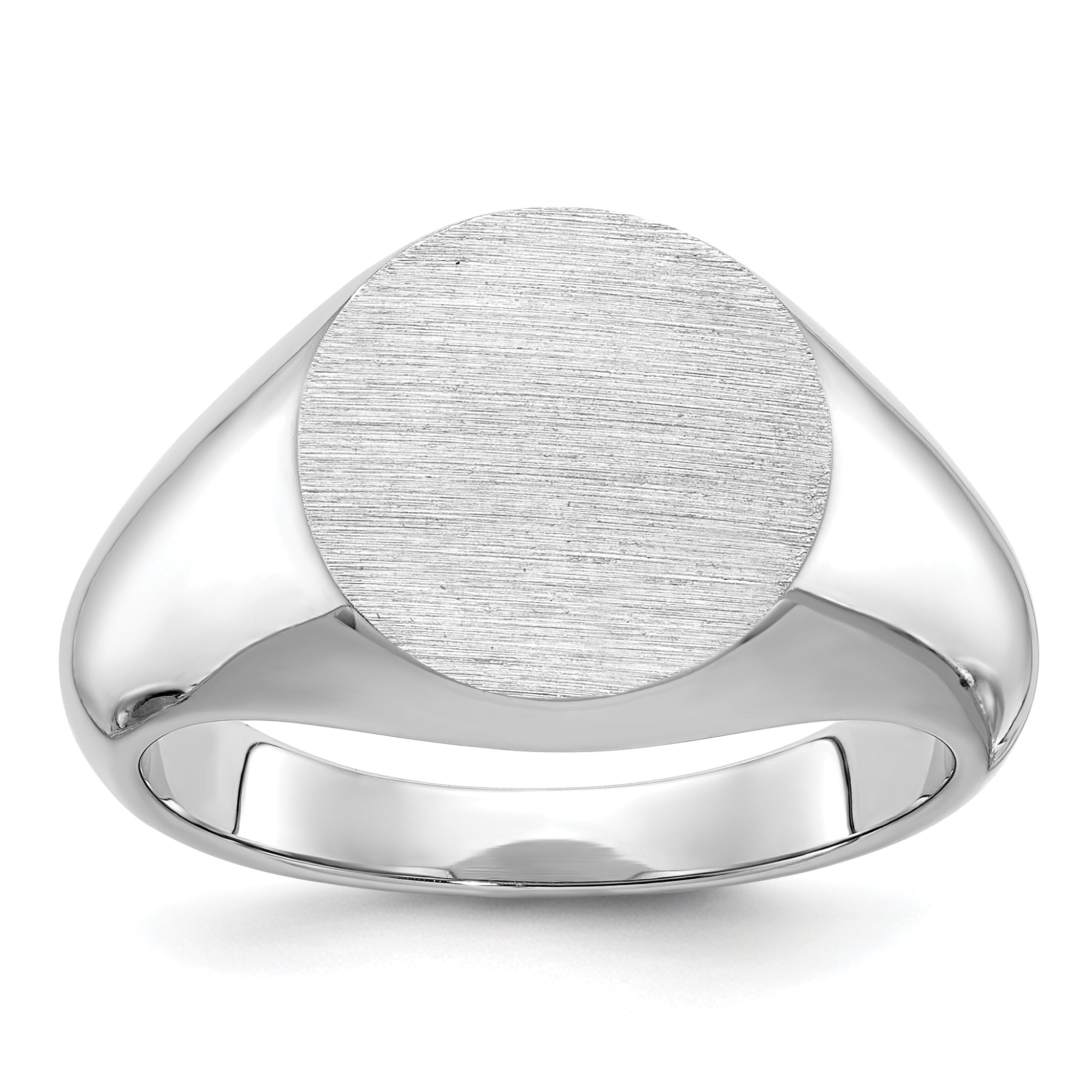 14k White Gold 16x14mm Men's Round Signet Ring Main image
