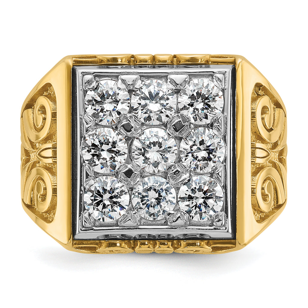 14k Two-tone Men's Polished and Textured Scroll Design Square Cluster Ring Mounting, Mounting Only - Sophia Jewelers