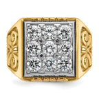 14k Two-tone Men's Polished and Textured Scroll Design 2 Carat AA Quality Diamond Square Cluster Rin - Sophia Jewelers