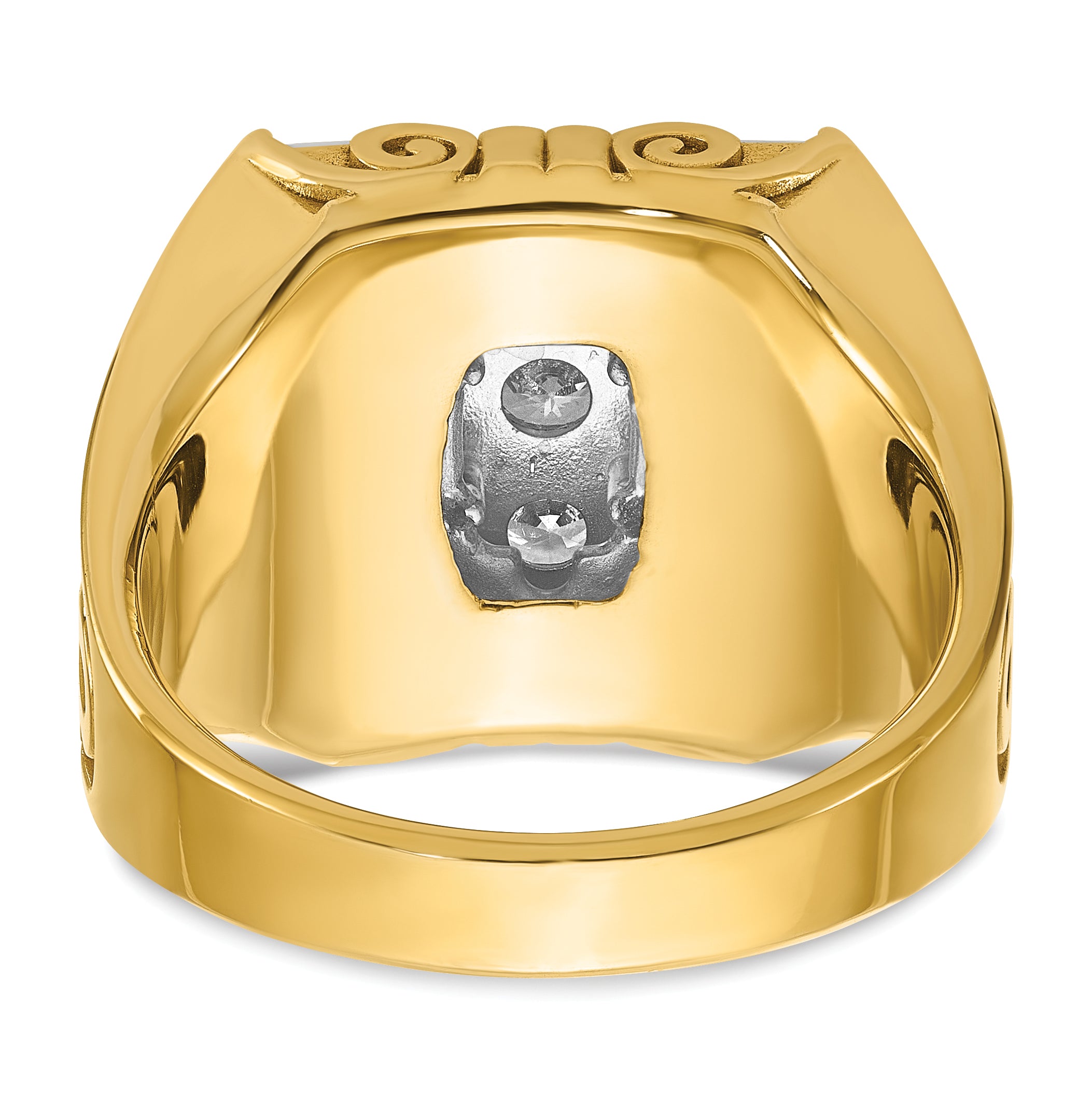 14k Two-tone Men's Polished and Textured Scroll Design Square Cluster Ring Mounting, Mounting Only - Sophia Jewelers