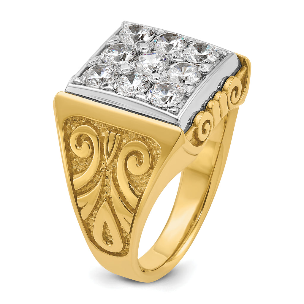 14k Two-tone Men's Polished and Textured Scroll Design Square Cluster Ring Mounting, Mounting Only - Sophia Jewelers