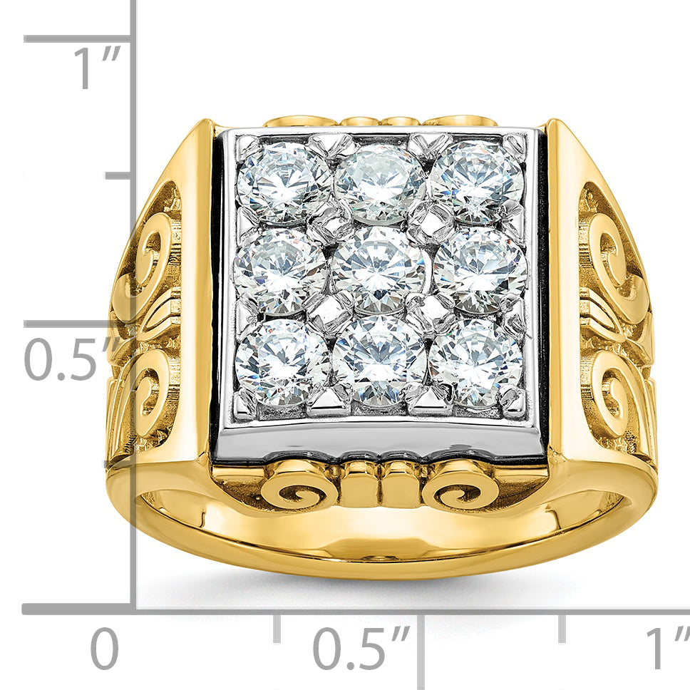 14k Two-tone Men's Polished and Textured Scroll Design 2 Carat AA Quality Diamond Square Cluster Rin - Sophia Jewelers
