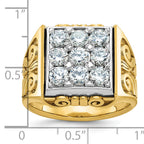 14k Two-tone Men's Polished and Textured Scroll Design 2 Carat AA Quality Diamond Square Cluster Rin - Sophia Jewelers