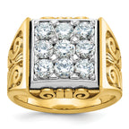 14k Two-tone Men's Polished and Textured Scroll Design Square Cluster Ring Mounting, Mounting Only - Sophia Jewelers