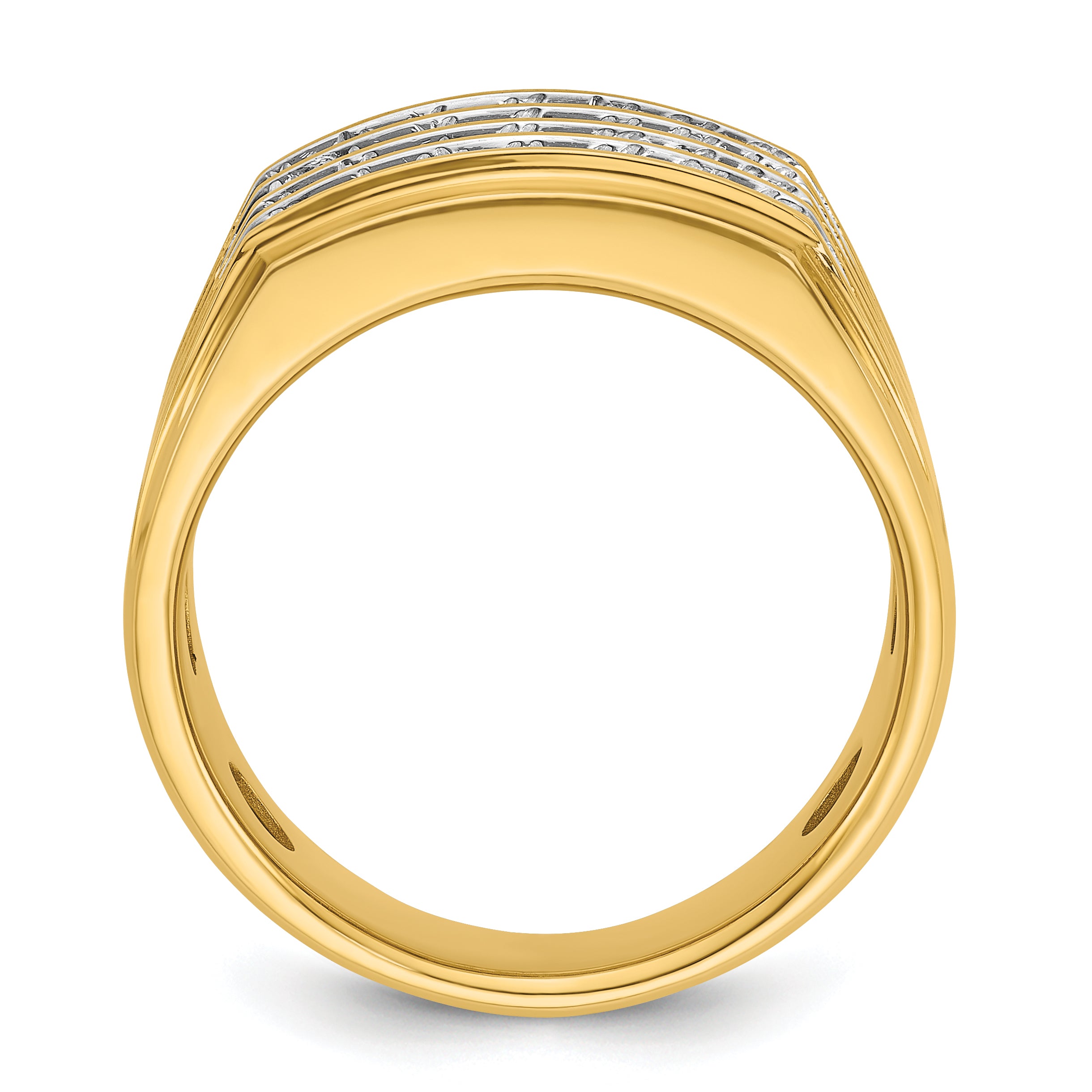 10k with White Rhodium Men's Polished and Grooved 4-Row 1 1/5 Carat A Quality Diamond Ring