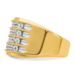 10k with White Rhodium Men's Polished and Grooved 4-Row 1 1/5 Carat A Quality Diamond Ring