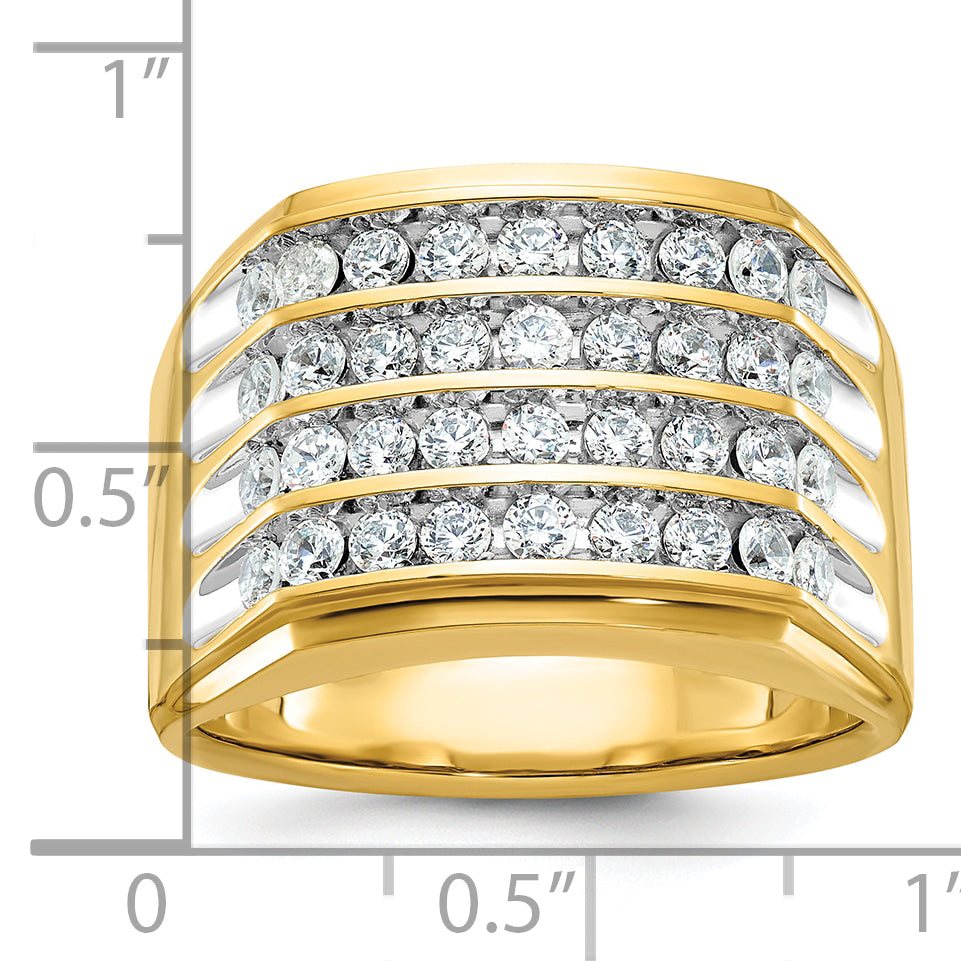 10k with White Rhodium Men's Polished and Grooved 4-Row 1 1/5 Carat A Quality Diamond Ring